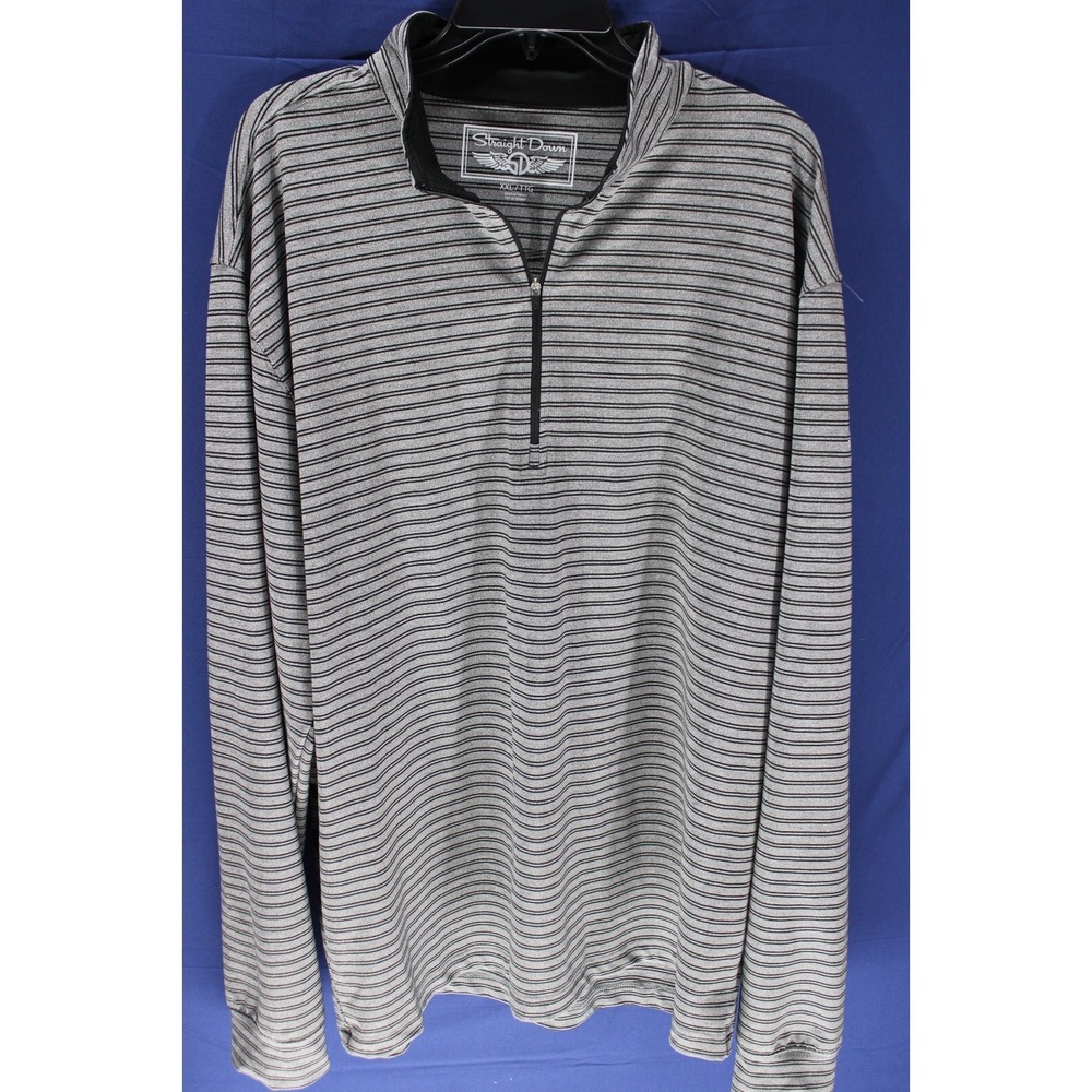 Straight Down Golf Pullover Quarter Zip Striped Gray Black Size XXL Polyester